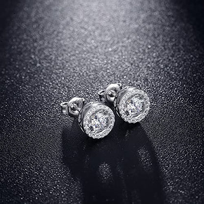 925 Sterling Silver Bezel Stud Earrings for Women Hypoallergenic Cubic Zirconia Stud Earrings for Unisex - style: 2-Halo Studs