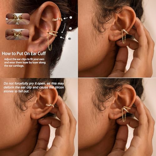 Ear Cuff Earrings for Women Non Piercing,Dainty 14K Gold Plated Chain Cartilage Earrings Set Gold Statement Cuff Earring Stack Fashion Cartilage Earrings for Women Trendy Gold Jewelry - color: ear cuff2-Silver