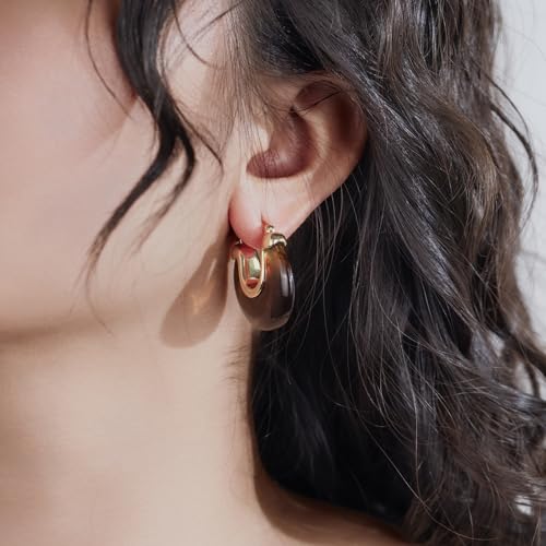 Chunky Gold Resin Hoop Earrings Leverback Statement Huggie Hoops Dangle Drop Dressy Earring Prom Festival Vacation Jewelry for Women - color: Amber, size: Drop