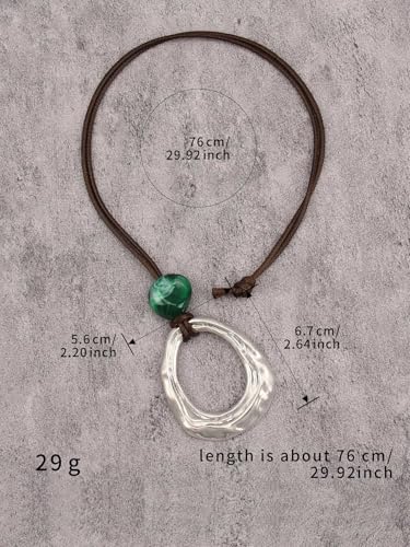 GelConnie Leather Necklace for Women Round Wooden Pendant Long Leather Choker Vintage Sweater Necklace Gold Chunky Boho Necklaces for Women - style: Brown Leather Boho Necklace