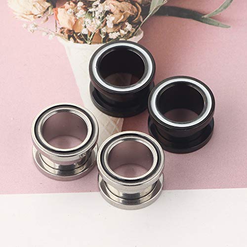 TIANCI FBYJS 8 Pairs Surigcal Stainless Steel Ear Gauges Black Plug Tunnels for Men Women Screw Hollow Earrings Gauges For Ear 00g 2g 0g -5/8'' inch Piercings Stretcher Set - style: 16MM=5/8''