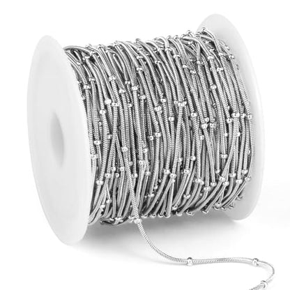 33FT 1mm Stainless Steel Satellite Snake Chain Roll Bulk for Jewelry Making | 304 Stainless Steel Beaded Round Snake Chains Spool for DIY Craft Necklace Bracelet - color: Small Beads Stainless Steel Satellite Snake Chains