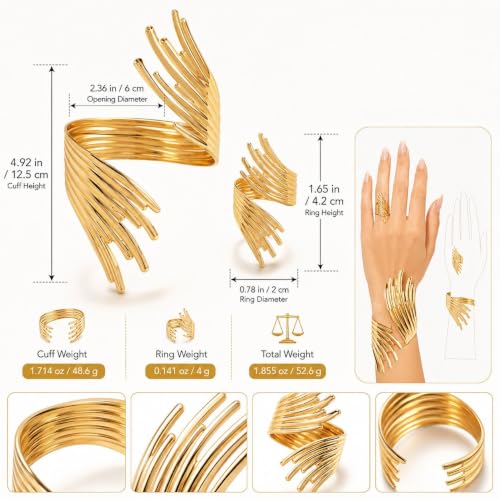 72ore Gold Jewelry Sets for Women Chunky Silver Cuff Bracelet Statement Bangle Bracelet and Ring Fashion Jewelry Open Cuff Wrist Trendy Jewelry Set Gift for Women - color: A1:gold