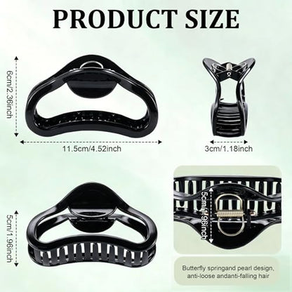 4 Pack Heart Hair Clips, 4.5" Large Durable Trendy Hair Claw Clip with Bead & Butterfly Spring, Premium PC Material Cozy Fashion Hair Claw for Thick Hair, Gift Set for Women Girls, Daily Wear - color: Classic Color 5: Black and White