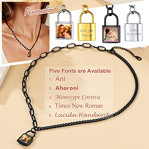 Custom4U Personalized Photo Necklace - Custom Heart/Oval/Round Charm Necklaces with Picture + Chain Adjustable - Stainless Steel/Acrylic Pendant Memorial Jewelry Christmas Gifts for Women - color: G-Black Color