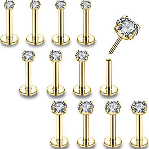 PunkTracker 16g/18g/20g Threadless Lip Rings Tragus Earrings Surgical Steel | Helix Conch Cartilage Earrings Monroe Piercing Jewelry for Women Men Labret Studs - color: 16G, Gold, Claw CZ, 12mm Length