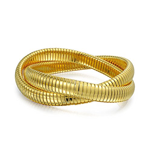Bling Jewelry Omega Cobra Bangle Stretch Bracelet Rose Gold Silver Tone Stainless Steel - color: Gold Tone