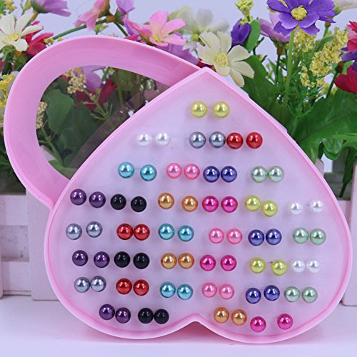 36 Pairs Ear Studs Stainless Steel Colourful Cute Faux Pearls Earrings Gift