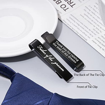 Jeka Father of The Bride/Groom Wedding Gifts Tie Bars & Cufflinks | Wedding Tie Bar & Cufflinks Set for Men, Father of the Bride, Father of the Groom, Father-in-Law Gifts - style: Father of The Groom-Black