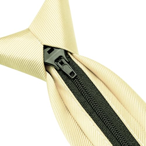 GUSLESON 3.15"（8cm） Mens Pre-tied Adjustable Zipper Tie Solid Necktie for Business and Wedding - color: Light Yellow