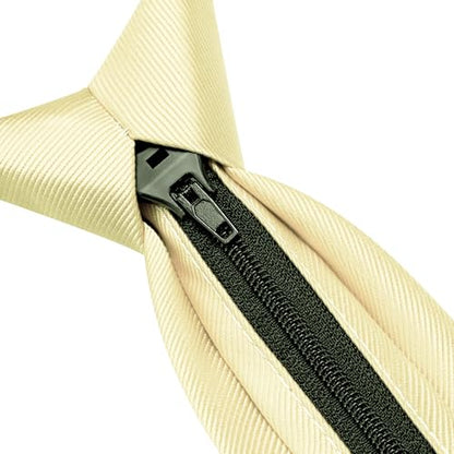 GUSLESON 3.15"（8cm） Mens Pre-tied Adjustable Zipper Tie Solid Necktie for Business and Wedding - color: Light Yellow