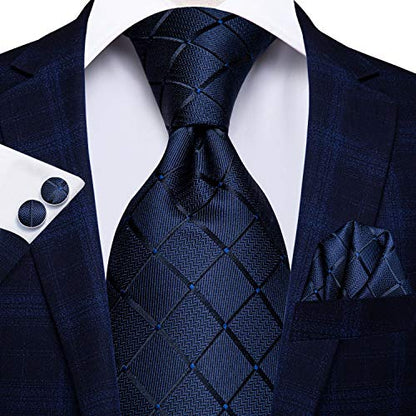 Hi-Tie Men 63inches Tie Set Extra Long Necktie Paisley Tie Pocket Suqare Cufflinks Big and Tall Men Tie - color: Blue