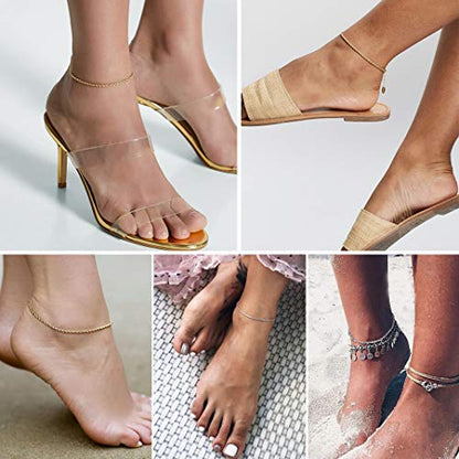 Adjustbale Link Chain Anklet for Women Summer Jewelry, 316L Stainless Steel Figaro/Wheat/Twist Rope/Cuban Foot Bracelet-Waterproof, Resizable 9"-12" (Gift Box Included) - color: 1, Rope - Stainless Steel