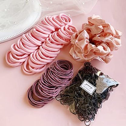YANRONG 755PCS Hair Accessories for Woman Set Seamless Ponytail Holders Variety Hair Scrunchies Hair Bands Scrunchy Hair Ties For Thick and Curly (Pink) - color: 755PCS（Pink）