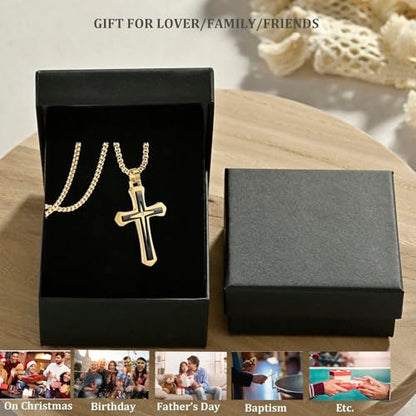 MOOSKI Cross Necklace for Men Stainless Steel Christ Jesus Jewelry 24"Chain | Religious christ Pendant ,Adjustable Rolo Chain,Gold Silver/Black Christian Jewelry Gift Women Men - color: Gold&Black