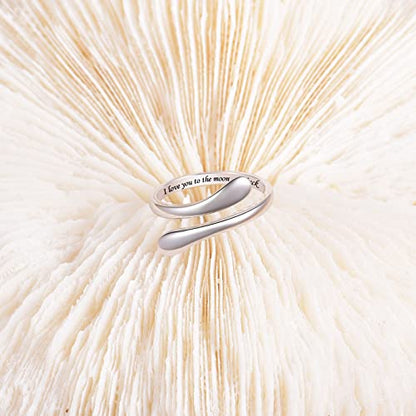 Fookduoduo 925 Sterling Silver Ring Inspirational Jewelry adjustable Wrap Open Rings for Women - style: I Love You to The Moon and Back