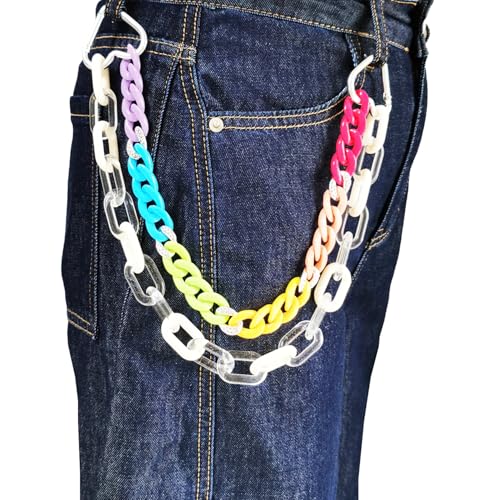 Colorful Acrylic Pants Pocket Chain Hip Hop Jeans Chain,Acrylic Chain Strap for Purse Handbag Diy Accessory - style: 2 Layer/Clear White Colorful
