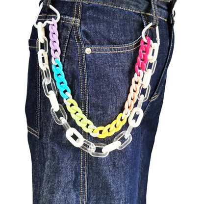 Colorful Acrylic Pants Pocket Chain Hip Hop Jeans Chain,Acrylic Chain Strap for Purse Handbag Diy Accessory - style: 2 Layer/Clear White Colorful