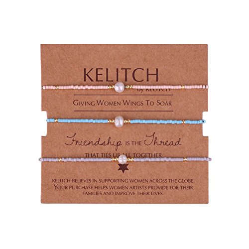 KELITCH 3 PCS Natural Pearls Bracelets Women Strand Thin Rope Friendship Bracelets Handmade Stack Charm Bracelets - color: 02Q