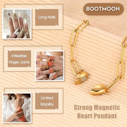 Magnetic Heart Necklaces for Women : 14K Gold Plated 316L Surgical Stainless Steel Heart Necklace Dainty Adjustable Paperclip Chain Pendant Necklace Jewelry Gifts Trendy Non Tarnish - color: Gold
