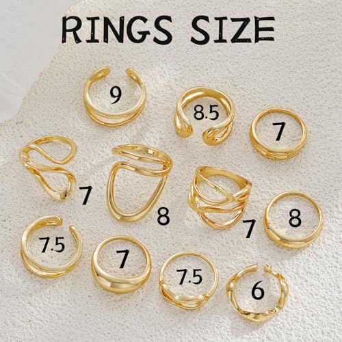 FAXHION 12PCS Gold Stackable Rings Set for Women, 18K Gold Plated Open Stacking Knuckle Ring, Adjustable Chunky Signet Band Statement Ring for Gift - color: 3-Gold Irregular