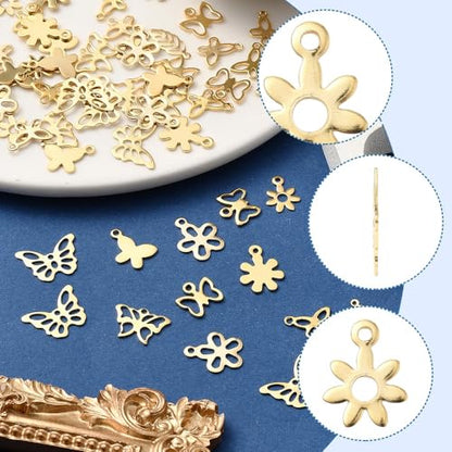 8-64Pcs Silver Goldern Color Heart Pendants Charms 10 Styles Heart Stainless Steel Metal Charms for Jewelry Making Crafting Necklaces Bracelets Earrings Keychains Birthday Gift - color: Golden 3 Shapes-60 pcs