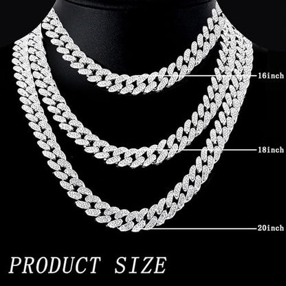 NEWITIN 7 Pieces Silver Jewelry Set for Women Dainty Cubic Zirconia Cuban Link Chain Necklace Bracelet Ring Sparkly Crystal Earrings Cuban Jewelry Set for Women Men - color: Silver 18 Inches