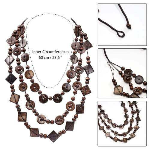 Wood Beads Necklace & Earrings for Women Chunky Multi-Layering Choker Necklace Ear Pendant - color: Multilayer