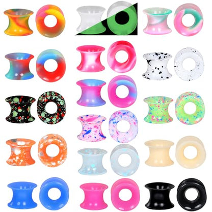Xpircn 30Pcs Silicone Ear Gauges Flexible Ear Tunnels Plugs Stretchers Expander Double Flared Flesh Ear Piercing Jewelry for Women Men - style: Mixed Color:0G(8mm)