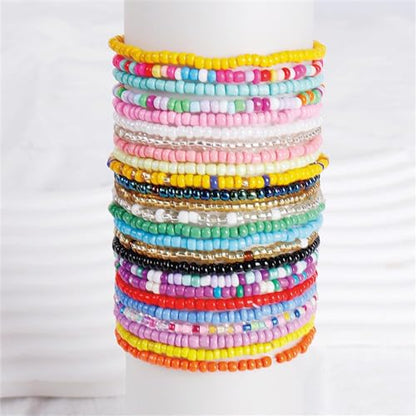 Soyzvteo 17Pcs Elastic Beaded Bracelets Bohemian Stackable Beaded Stretch Bracelets Colorful Boho Beach Bracelet Set Rainbow Handmade Seed Beach Bracelet Jewelry - color: 24Pcs