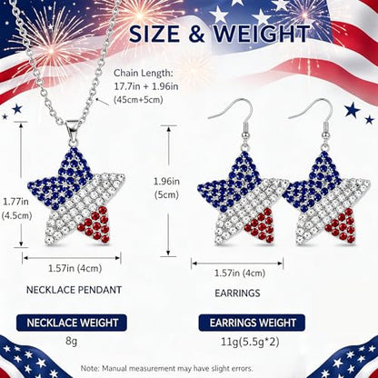 Go Ho 4th of July Earrings for Women, American Flag Red White and Blue Sparkly Crystal Dangle Earrings, Patriotic Jewelry Accessories - color: red white blue
