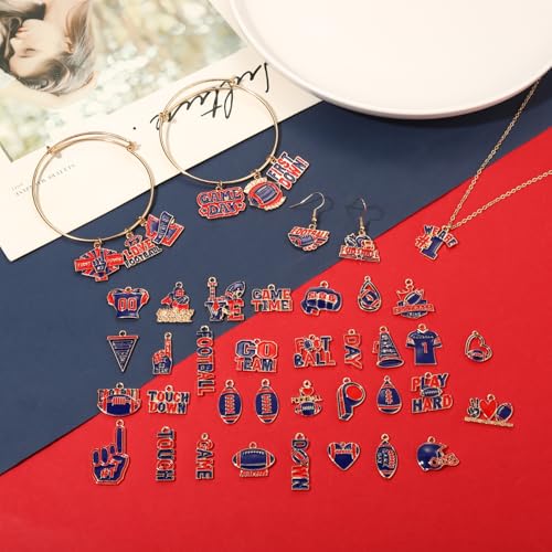 40PCS Game Day Charms for Bracelet Making Enamel Football Charms for Bracelet Necklace Earrings Jewelry Making DIY Football Mom Accessories Gifts - color: Red Blue