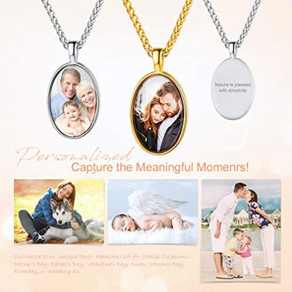 Custom4U Personalized Photo Necklace - Custom Heart/Oval/Round Charm Necklaces with Picture + Chain Adjustable - Stainless Steel/Acrylic Pendant Memorial Jewelry Christmas Gifts for Women - color: D-Gold Color