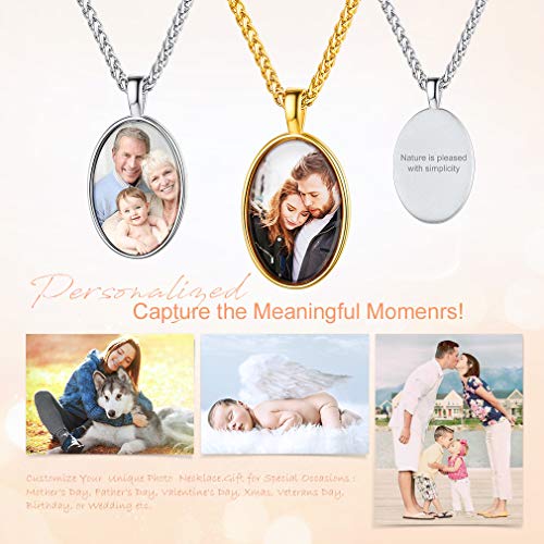Custom4U Personalized Photo Necklace - Custom Heart/Oval/Round Charm Necklaces with Picture + Chain Adjustable - Stainless Steel/Acrylic Pendant Memorial Jewelry Christmas Gifts for Women - color: D-Silver Color