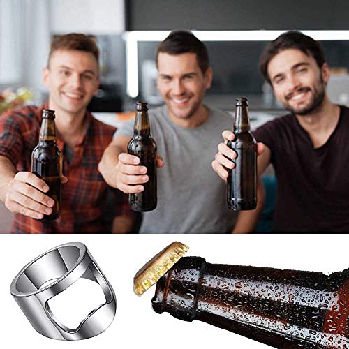 VQYSKO Bottle Opener Ring Band-Beer Bar Tool Creative Versatile Stainless Steel Finger Party Ring,Size 6 to 12
