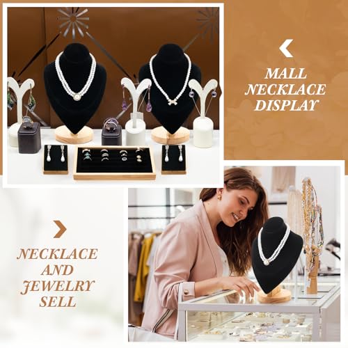 RattanView Bust 7 Pcs Jewelry Display Set Velvet Necklace Display Stand Earring Ring Organizer for Vendors (Black) - color: Black, style: Bust