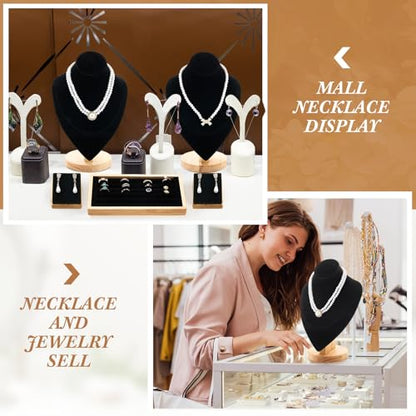 RattanView Bust 7 Pcs Jewelry Display Set Velvet Necklace Display Stand Earring Ring Organizer for Vendors (Black) - color: Black, style: Bust