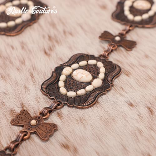 Montana West Rustic Couture's Turquoise Western Concho Chain Belt for Women | Large Western Cowgirl Metal Adjustable Boho Body Chain Belt for Dresses Jeans Country Concert - color: Concho White-s