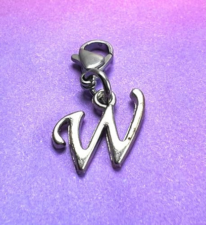 Initial Italic Cursive Stainless Steel Clasp Clip on Charm Graduation Cap Tassel Event Party Invitation Card Baby Shower Birthday Thank You Celebration Personalized Congratulations Choice of 26 Letters - style: Letter W