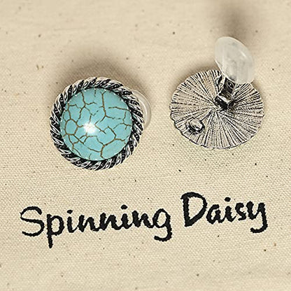 Spinningdaisy Clip On Earrings for Women | Non Pierced Earrings for Wedding - color: Turquoise Round