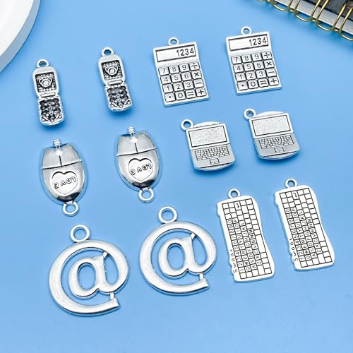 36pcs Alloy Ancient Silvery Teacher's Day Graduation Season Series Mouse Keyboard Computer Technology Series Set Pendant Jewelry Making DIY Keychain Earrings Pendant Various Design Charms for Jewelry Making Bracelets Necklace (SN1058) - color: SN1058