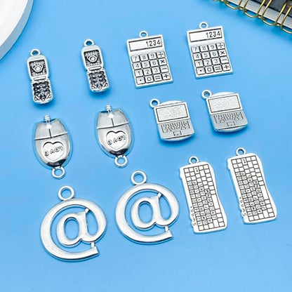 36pcs Alloy Ancient Silvery Teacher's Day Graduation Season Series Mouse Keyboard Computer Technology Series Set Pendant Jewelry Making DIY Keychain Earrings Pendant Various Design Charms for Jewelry Making Bracelets Necklace (SN1058) - color: SN1058
