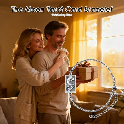 PELOVNY Tarot Card Bracelet 925 Sterling Silver Moon Cat Sun Sunflower Lovers Skull Pendant Lion Anklet Spiritual Tarot Jewelry Christmas Birthday Gifts for Women Men - style: Moon