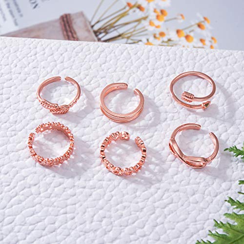 TOBENY 12PCS Gold Toe Rings for Women Non Tarnish Adjustable Open Set | Rose Black Waterproof Toe Ring Set, Sterling Silver Toe Rings, Flower Arrow Tail Band, Dainty Summer Beach Foot Jewelry - color: C-Rose Gold