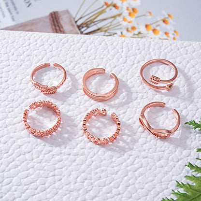 TOBENY 12PCS Gold Toe Rings for Women Non Tarnish Adjustable Open Set | Rose Black Waterproof Toe Ring Set, Sterling Silver Toe Rings, Flower Arrow Tail Band, Dainty Summer Beach Foot Jewelry - color: C-Rose Gold