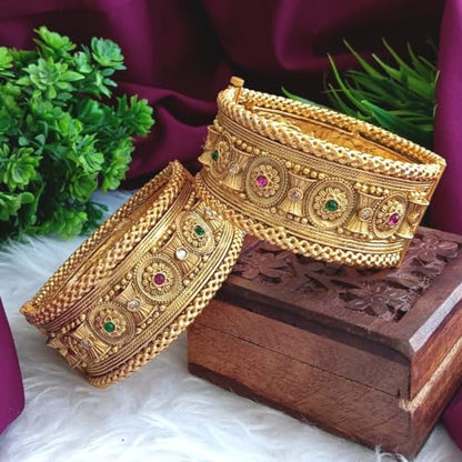 Efulgenz Indian Bridal Wedding Bollywood Big Broad Bracelet Bangle Set - color: Gold Multi, size: 2-8