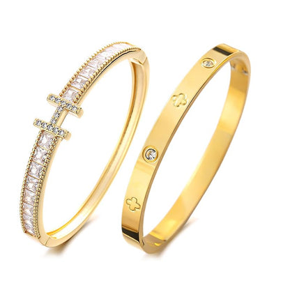 18K Gold H & Love Bangle Bracelets for Women, Stackable Cubic Zirconia H and Love Bracelet Set, Luxury Trendy Stack Jewelry Gift