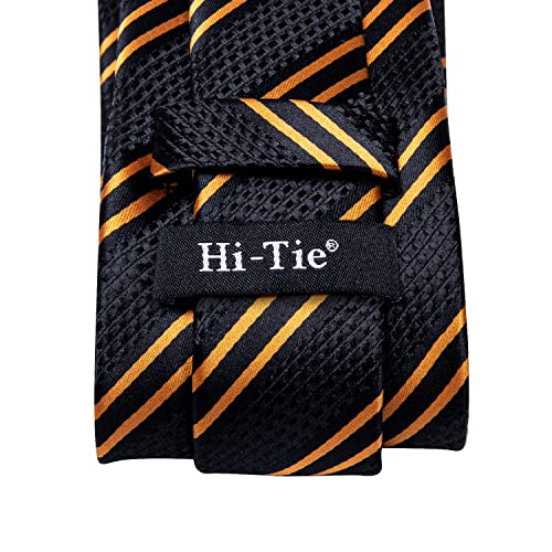 Hi-Tie Men 63inches Tie Set Extra Long Necktie Paisley Tie Pocket Suqare Cufflinks Big and Tall Men Tie - color: Black Gold