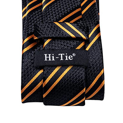 Hi-Tie Men 63inches Tie Set Extra Long Necktie Paisley Tie Pocket Suqare Cufflinks Big and Tall Men Tie - color: Black Gold
