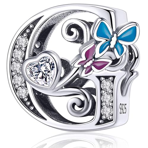 S925 Silver Butterfly Initial Letter Charms Fit for Pandora Charms Bracelets and Necklace Alphabet Bead Charms Jewelry Gifts for Women - color: G